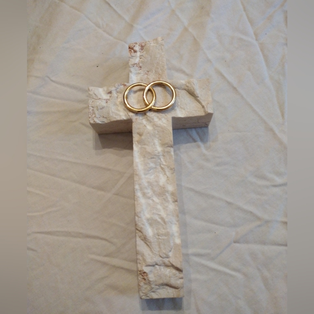 White Stone Marble? Religious Anniversary Wedding Cross Hebrew 8 x 4 inches